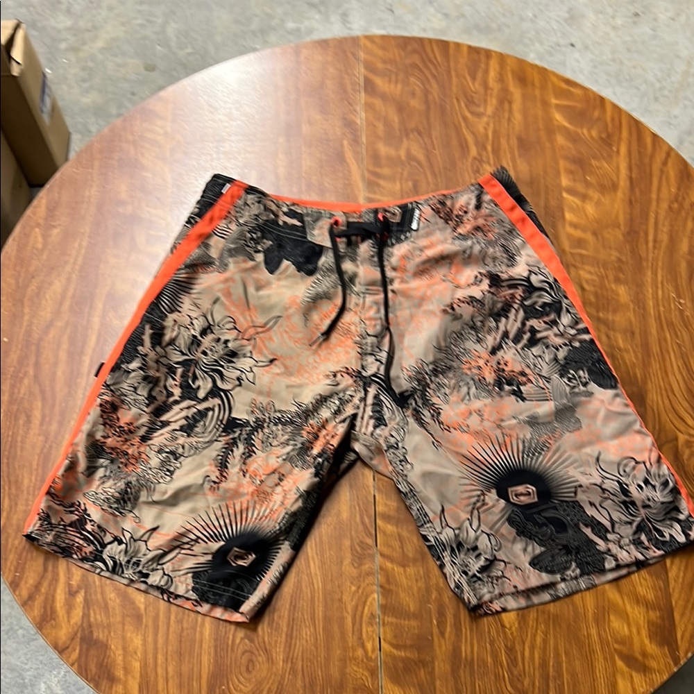 Split Men's Swim Board Shorts - Black and Orange